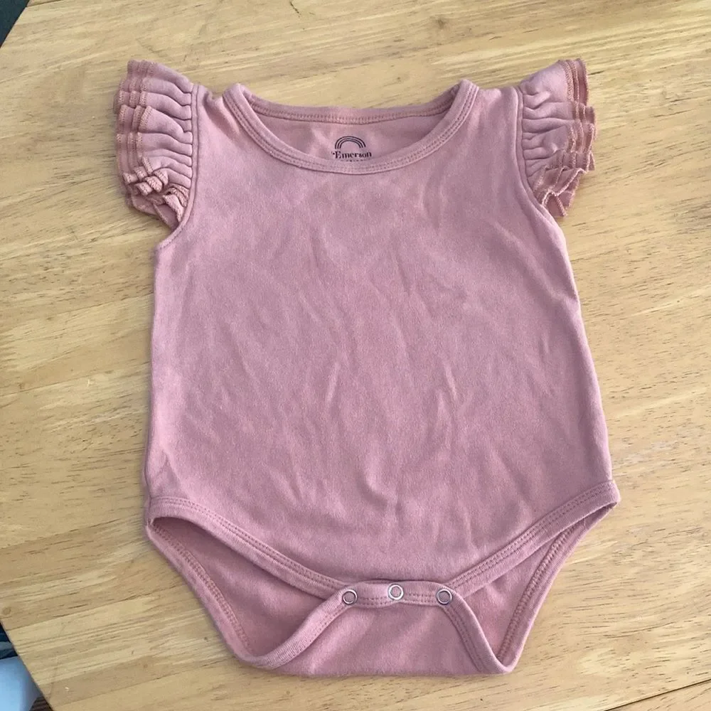Yo baby and Emerson Dusty Rose Flutter Short Sleeve Baby Onesie